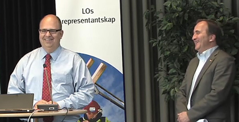 LOs ordförande Karl-Petter Thorwaldsson är överens med socialdemokraternas partiledare Stefan Löfven om betydelsen av trygga villkor på arbetsmarknaden.  